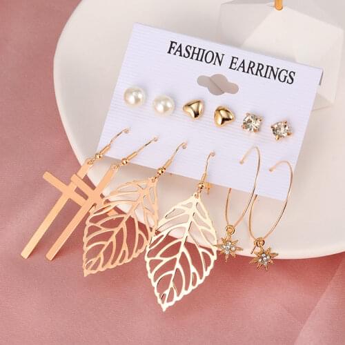 6-piece Set Korean Statement Long Dangle Drop Earrings for Women Vintage Geometric Round Earrings 2020 New Trend Fashion Jewelry