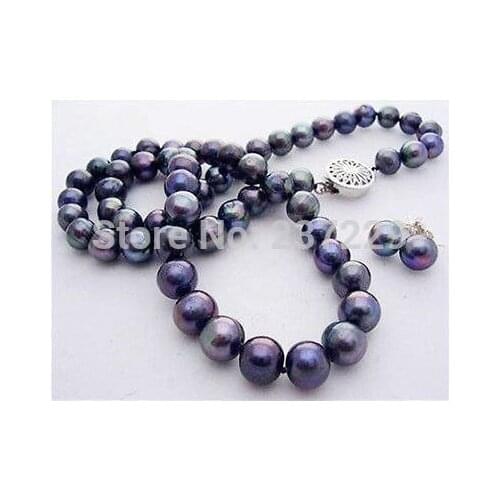 Nature 7-8mm Black Freshwater Cultured Pearl Necklace Earrings Set 18"