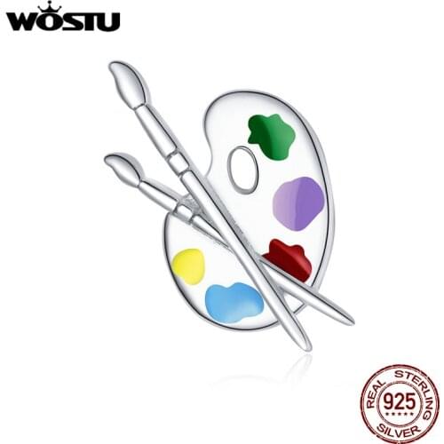 WOSTU 100% 925 Sterling Silver Colorful Palette Bead Painting Charm Pendant Fit Original Bracelet Necklace Jewelry 2020 CTC359