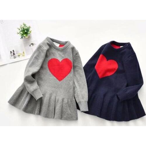 Spring Autumn Casual Kids Dresses For Girls Dresses Loose Kids Girl Loving Heart Dress Long Sleeve Knit Dress