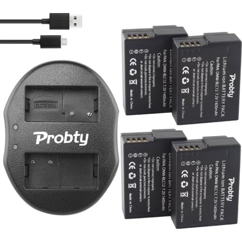 PROBTY 4PCS DMW-BLC12 BLC12E BLC12PP Battery + USB Dual Charger for Panasonic Lumix FZ1000 FZ200 FZ300 G5 G6 G7 GH2 DMC-GX8