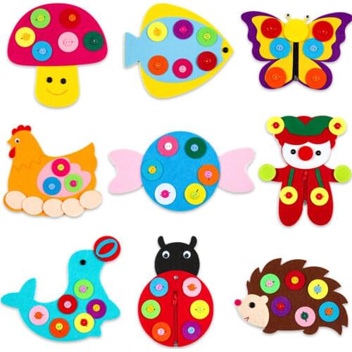 DIY Non-Woven Cartoon Package Button Zipper Clip Kindergarten Montessori Puzzle Handmade Early Learning Crafts Toys for Children