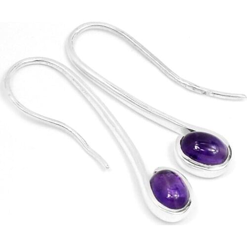 Genuine Amethyst Earrings, 100% 925 Sterling Silver, 38mm, 3.5 g, ER2335A, New