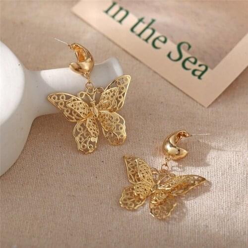 Bohemian Style Gold Hollow Butterfly Earrings For Women Girls,2020 Circle Cross Heart Earring Set,Female Brincos Jewelry