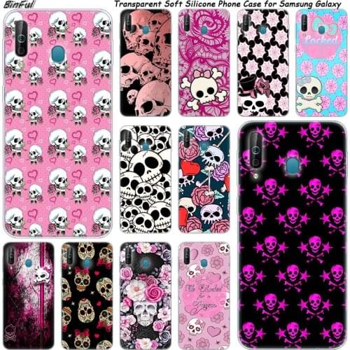 Hot Pink Cute Skull Silicone Phone Case For Samsung Galaxy A80 A70 A60 A50 A40 A40S A30 A20E A2CORE M40 Note 10 Plus 9 8 5 Cover