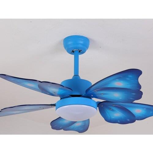106CM Fan light kindergarten childrens bedroom dining room blue pink light butterfly with remote led invisible electric fan