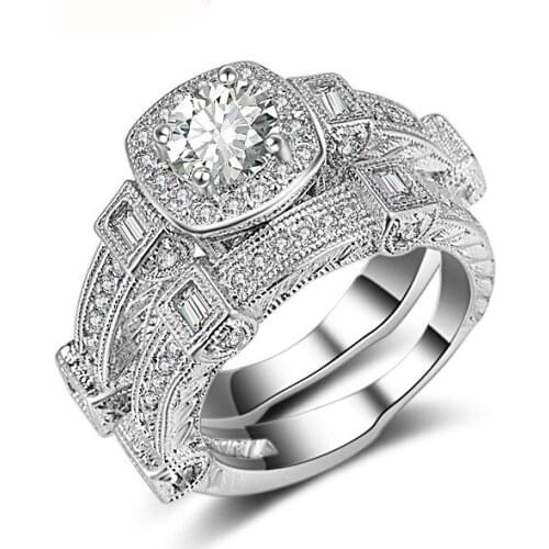 WYJZY Creative two-piece AAA zircon ring for women fashion bride wedding engagement jewelry beautiful texture ring for women