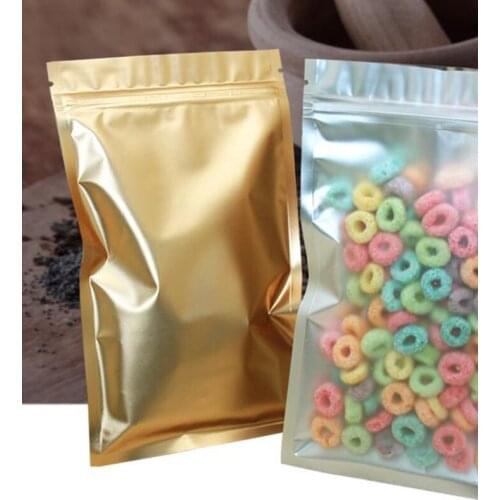 Gold 100pcs Lot Aluminum Foil Zip Lock Food Valve Bag Food Grocery Resealable Mylar Foil With Notch Foil Mylar Food Storage