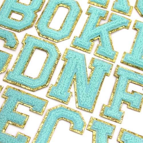 1Pcs Teal Towel Embroidery Letter Patch Chenille A-Z English Letter Patches For Clothes Iron On Patches For Bags Jeans Hats 65MM