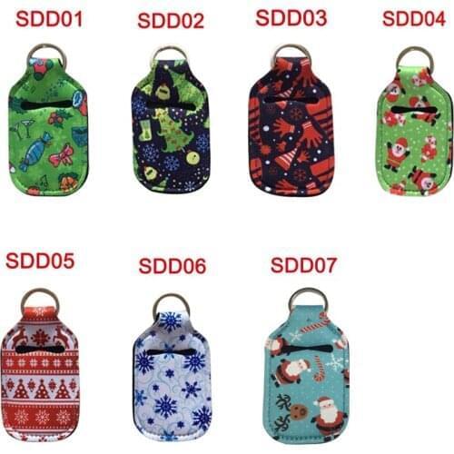 200pcs/lot Christmas style Neoprene Hand keyring 30ML Sanitizer Bottle Holder Keychain Bags Key Rings Hand soap Bottle Holder