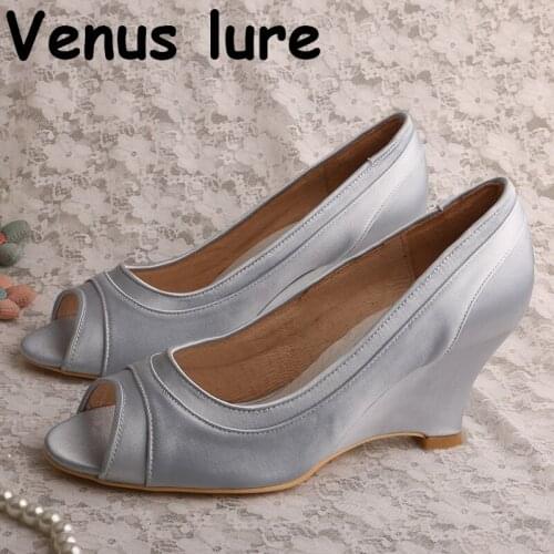 22 Colors Silver Wedges Shoes Autumn for Woman Open Toe Party Pumps