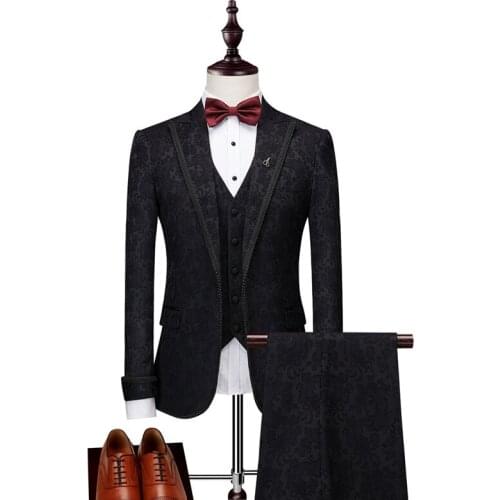 3 Piece luxury mens fashion business casual slim suit men stripe groom wedding tuxedo dress party suit male Blazer+Pants+Vest