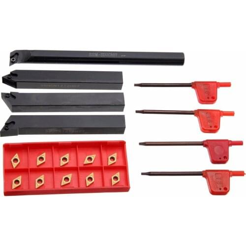 4pcs Lathe Boring Bar Turning Tool Holder 12mm + 10pcs DCMT0702 Carbide Inserts+ 4pcs Wrench For Metal Semi-finishing Mayitr
