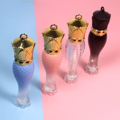 5ml 4pcs pink /black/blue Mermaid shaped lip gloss tube cosmetics pacakge with gold black lid