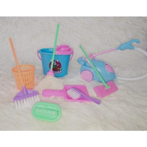 Free Shipping girl toy Household cleaning tools for barbie,girl play house doll furniture 9pcs accessories for Barbie Doll