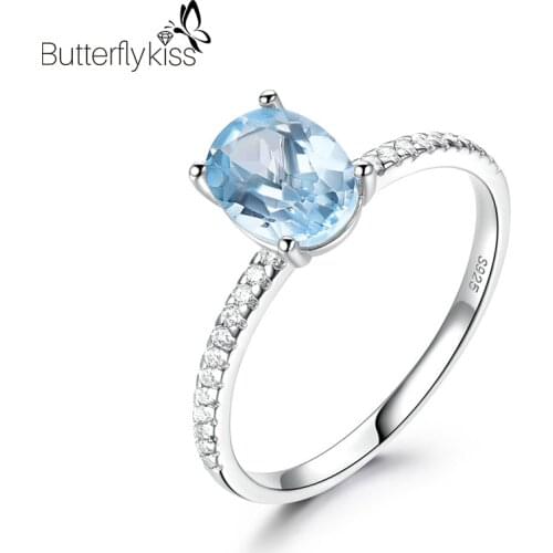 BK Sky Blue Real Oval Topaz Rings For Women Real 925 Sterling Silver Claws Setting Luxury Female Gifts Wedding Promise Jewelry