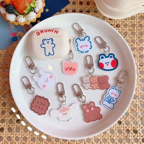 New Kawaii Animal Keychain For Airpods pro Case Cute Cartoon Bear Keyring Charms For Airpods 2 Protective Cover Accessories
