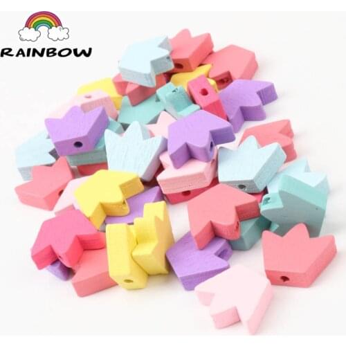 Mixed Colors Crown Pattern Wooden Material Spacer Beads For Kids Jewelry making DIY Accessory 13x16mm 50pcs