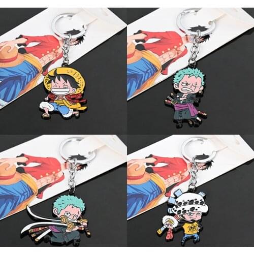 ONE PIECE Keychain Anime Man Key Chain Roronoa Zoro Women Key Holder Cute Keyring Kids Key Ring Wedding Alloy Llaveros Luffy