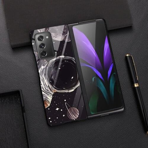 Z Fold 3 Funda Case for Samsung Galaxy Z Fold 3 Z Fold 2 Case Space Astronaut Tempered Glass Shell Coque Phone Case Cover Capa