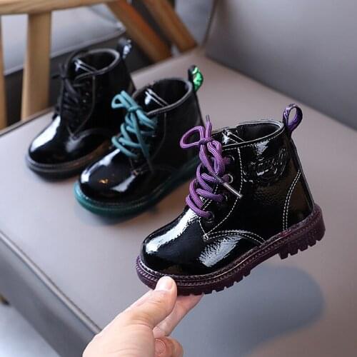 Childrens Patent Leather Martin Boots 2021 New Girl Purple Zip Ankle Anti-slippery Jelly Sole Shoes Fashion Short Boots For Boy