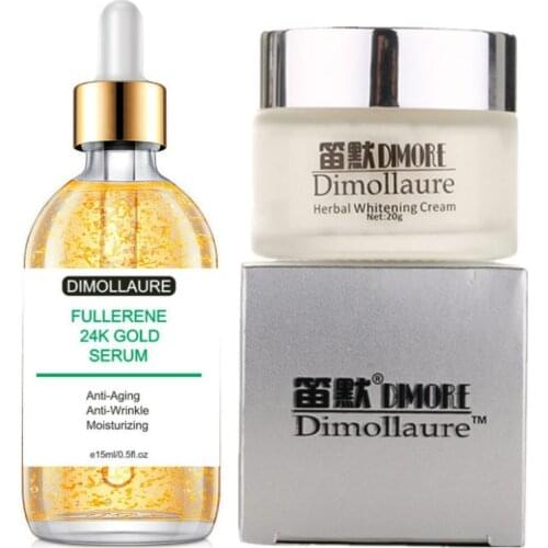 Dimollaure whitening Freckle cream+Fullerene 24k Gold Serum Anti-aging wrinkle Serum Removal melasma sunburn brown spot melanin