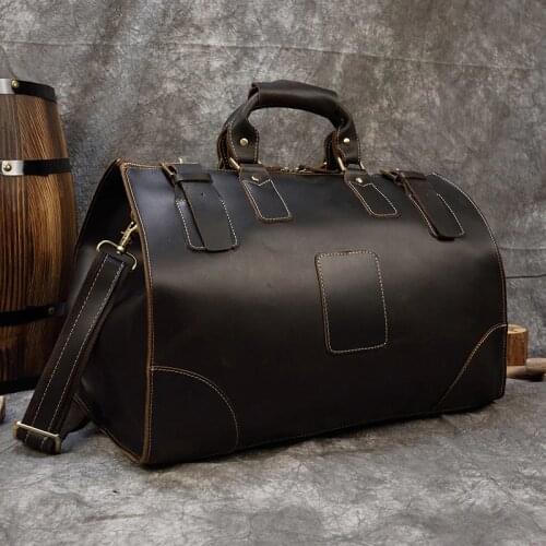 Men Crazy Horse Leather travel bag Dark brown large capacity women travel duffel Cowhide weekend luggage bags travel handbag