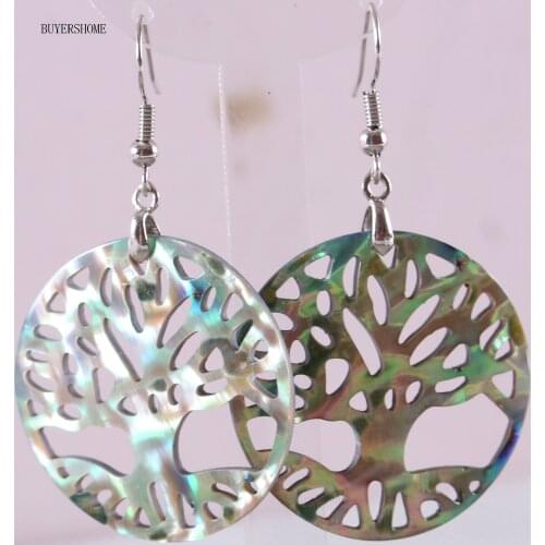 Tree of Life -Zinc Alloy Wire Wrap Women Jewelry Natural Brown New Zealand Abalone Shell Dangle Earrings 1Pair