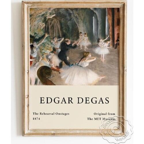 Edgar Degas Exhibition Museum Poster, The Rehearsal Of The Ballet On Stage Canvas Painting, Impressionist Vintage Art Wall Decor