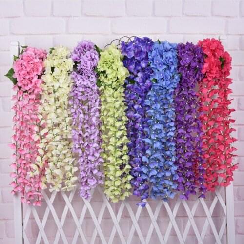 80CM/pc Fake Silk Hydrangea Ivy Vine Artificial Flowers With Green Leaves For Home Wedding Decoration Hanging Garland Decor