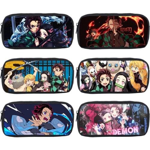 Kimetsu No Yaiba Kids Pencil Case Anime Demon Slayer Small Tote Cosmetic Bag Boys Girls Stationery Storage Bags School Supplies
