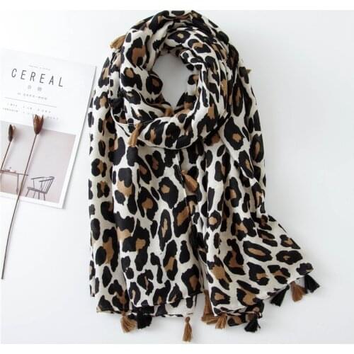 Europe America Classic Fashion Leopord Pattern Scarf Spring, Autumn Winter Long Versatile Women Cotton Linen Silk Scarves Shawl