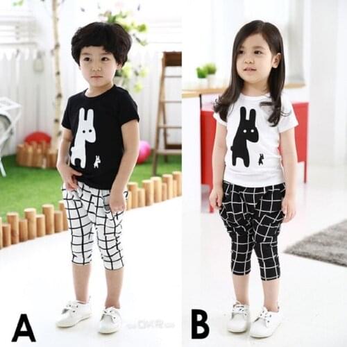 Giraffe Black White Baby Boys Clothes Suits Summer Hot Shorts Girls T-Shirts Grid Pants Children Sport Clothes Sets Kid Tee