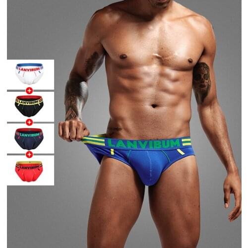 Lanvibum Briefs Swimwear Men Jock Strap Cotton Low Waist U Convex Contrast Big Pocket Mens briefs size