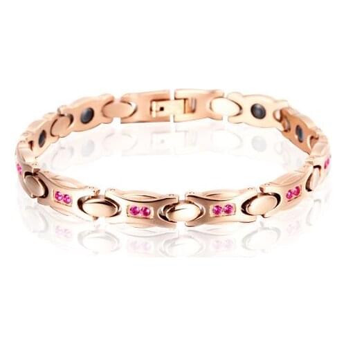 MADALENA SARARA Premium Titanium Steel Energy Bracelet Magnetic Germanium Magnets Negative Ions Crystal Inlaid Heathy For Body