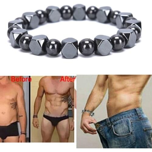 Weight Loss Round Black Stone Magnetic Therapy Bracelet For Women Men Health Care Magnetic Hematite Stretch Bracelets