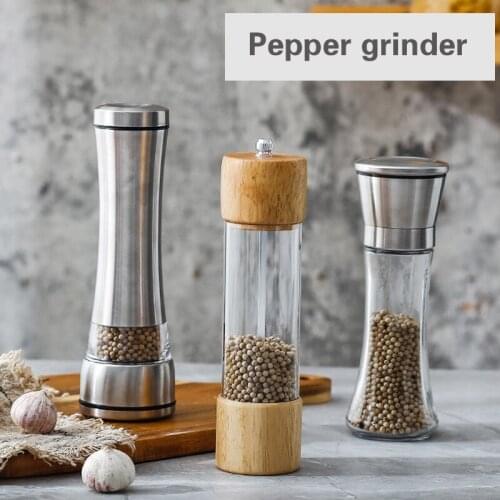 Solid wood coffee pepper grinder stainless steel black pepper seasoning bottle household glass manual pepper masher spice jar