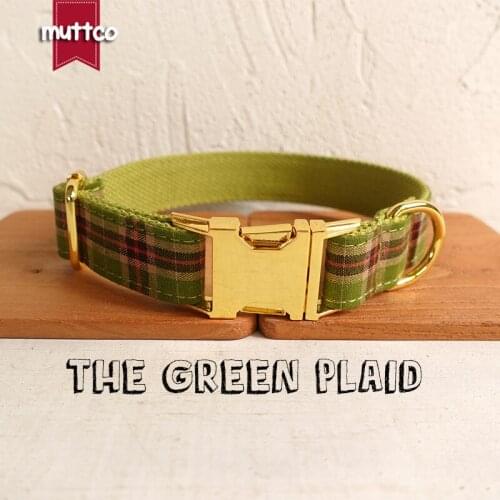 MUTTCO retailing self-design green personalized dog collars handmade dog accessories THE GREEN PLAID 5 sizes dog collar UDC041B