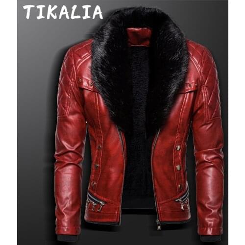 Men Punk Style Leather Jacket Outwear Fashion Clothing Motorcycle Detachable Fur Collar PU Leather Jacket Men Casual Coat Autumn