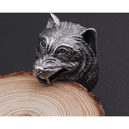 925 Sterling Silver color Wolf Head Open Rings for Men Retro Thai Silver color Punk Animal Ring Fashion Jewelry Adjustable Size