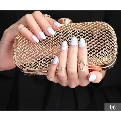 False Nails Matte Frosted Full Nails Light blue Long oval Nail Art Decoration Full set 24pcs Round design fashion sky blue