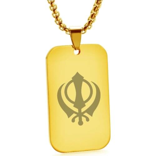New DIY Customized Dog Tag Pendant Sikhism Sikh Necklace for Men Boy Khanda Symbol India Pakistan Malaysia Religious Jewelry