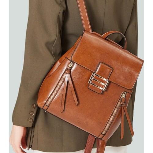 New Vintage High Quality Genuine Leather Backpacks In Womens Casual Daypacks Teenager Schoolbags Girls Student Shoudler Bags