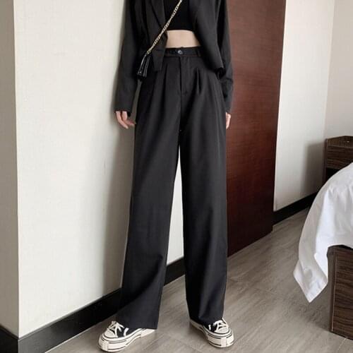 Autumn Korean Trousers Women 2019 New Loose Straight Pants Black Casual Suit Pants Female High Waist Slim Wide Leg Pants