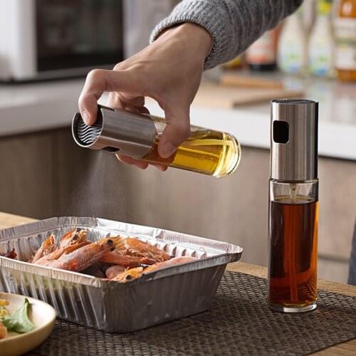 Transparent Oil Spray Bottle Kitchen Cooking Oil Box Atomized Oil Control Pot Kitchen Tool Storage Container Organizer
