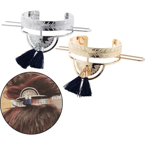 Mental Chopsticks Buns Hair Pins Clips Chinese Hair Cuff Bun Women Tassel Hair Stick Holder Wedding Hair Accessories