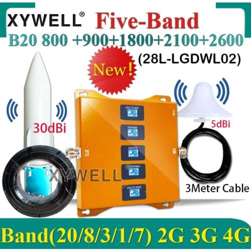 Five-Band B20 800/900/1800/2100/2600mhz 2g 3g 4g Cellular Signal Booster Four-Band GSM Cellular Cellphone Repeater Amplifier 4g