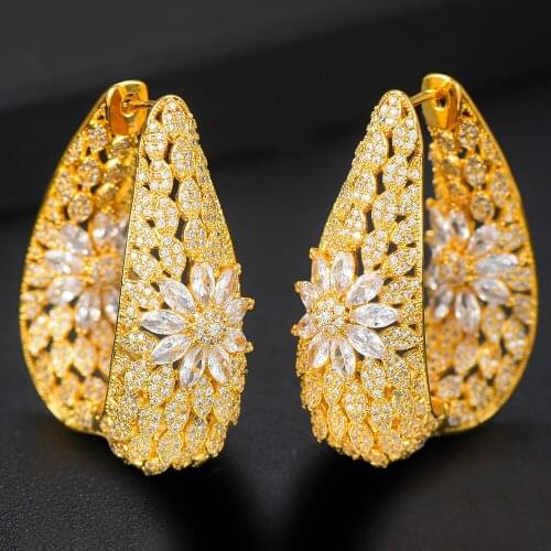 GODKI Jimbora Brand Noble Big Flower Hoop Earrings For Women Bridal Wedding Engagement PartyFull Cubic Zirconia Earrings Jewelry