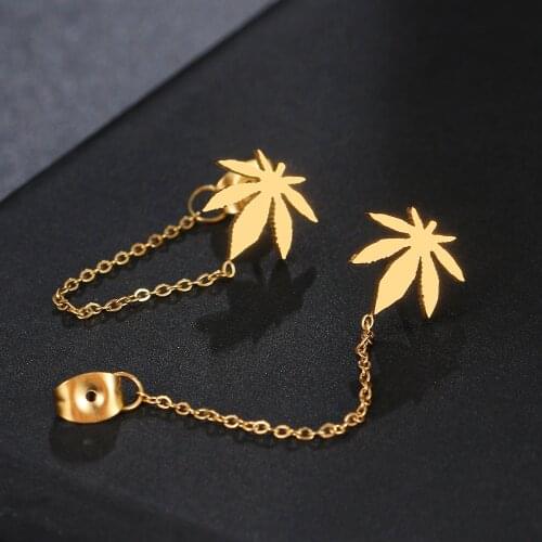 Stainless Steel Earrings 2021 Trend Classic Style Maple Leaf Shape Fashion Tassel Chain Earrings For Women Jewelry Friends Gifts