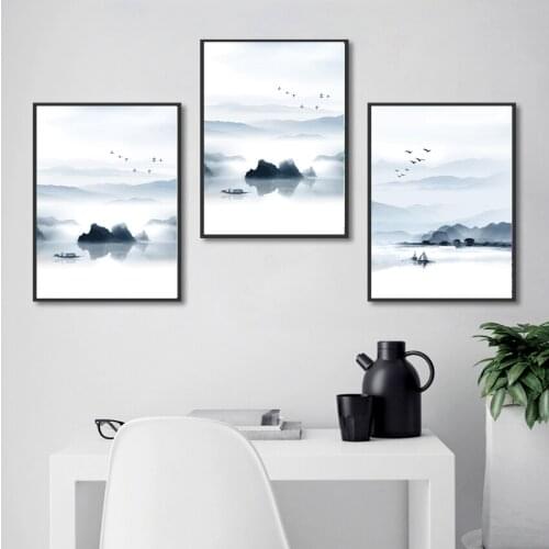 Nordic Mountain and Lake Landscape Painting No Frame Canvas Posters and Prints Wall Picture for Living Room Decoration Artistic